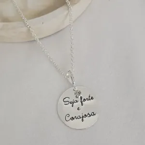 Colar Seja Forte Corajosa Zircônia