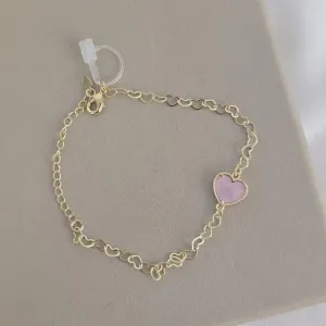 Pulseira Vancleef Coração Rosa Claro