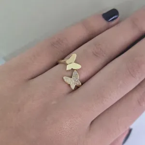 Anel 2 Borboletas Lisa/Zirconia Regulavel