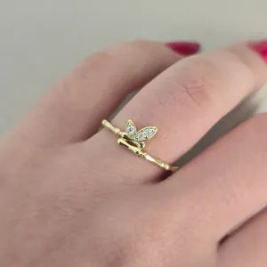 Anel Bambu/Borboleta Zirconia