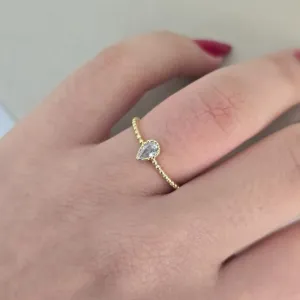 Anel Gota Linha Fina Zirconia