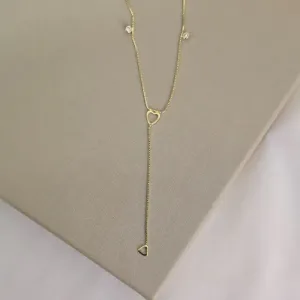 Colar Gravatinha Coração Liso e Zirônia