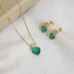 Conjunto Delicado Zircônia e Pedra Coração