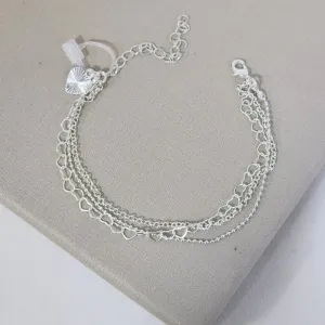 Pulseira Tripla Corações e Bolinhas Lisos