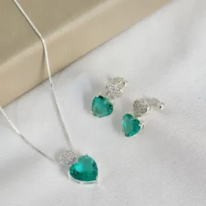 Conjunto Delicado Zircônia e Pedra Coração