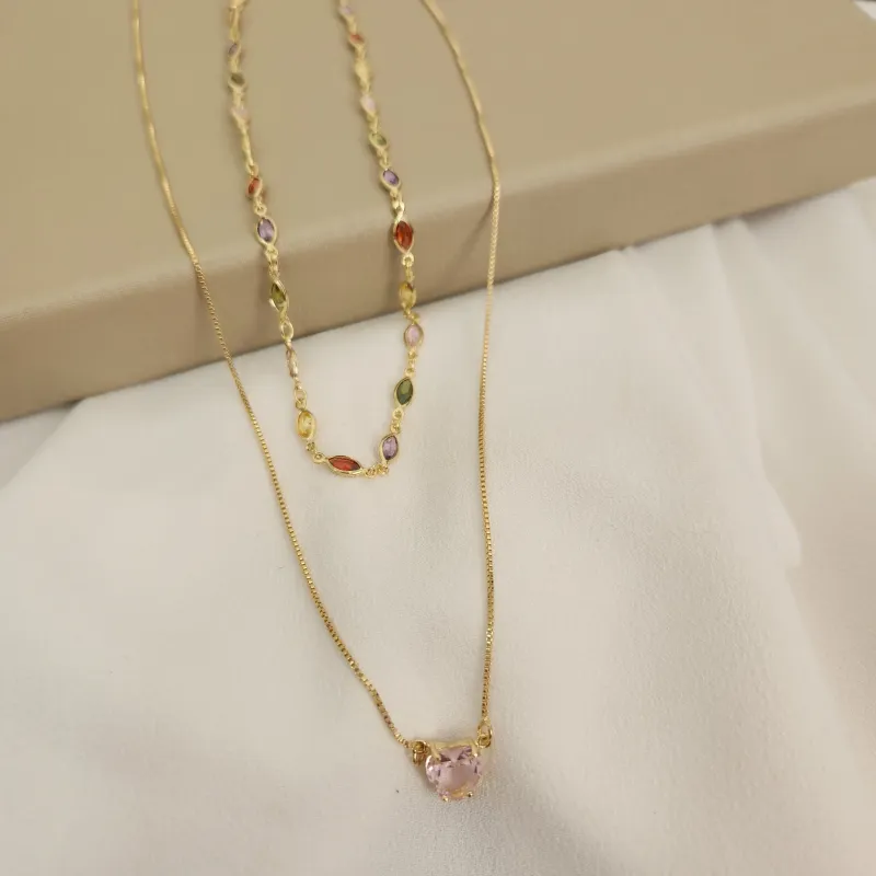 Mix Colar Delicado Colorido Colar Coração banhado Ouro 18k