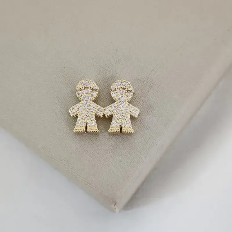 Pingente Dois Filhos Zircônia Cristal banhado Ouro 18k