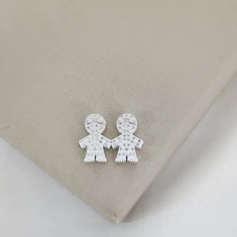 Pingente Dois Filhos Zircônia Cristal Prata