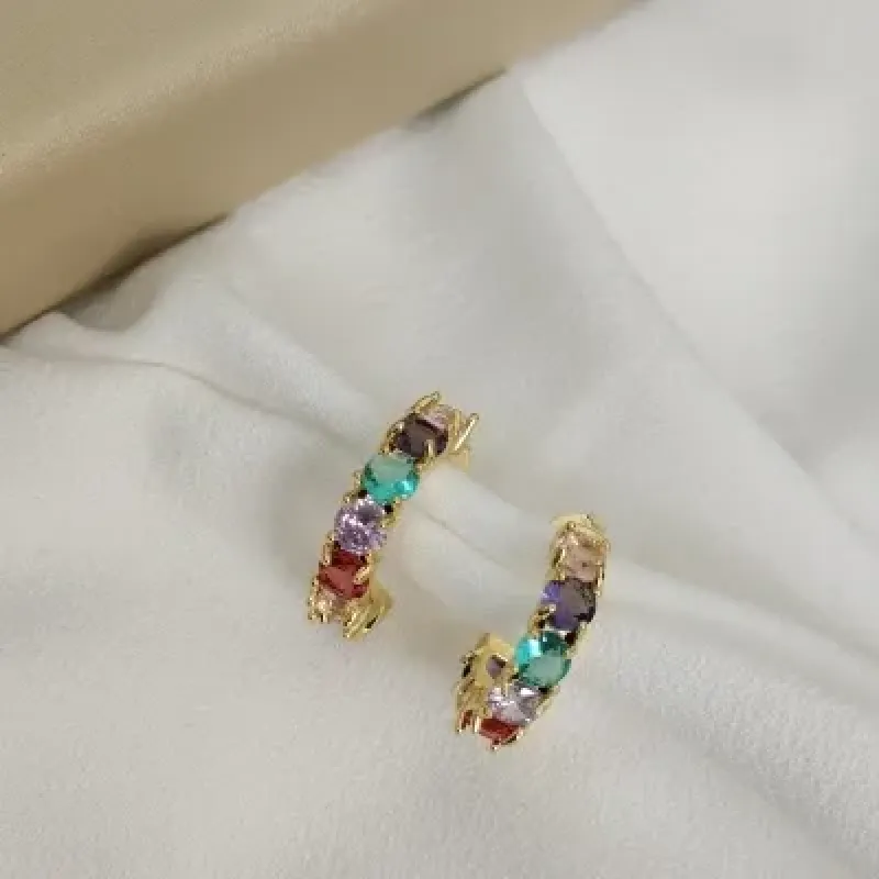 Brinco Argola Zircônia Colorida Banhado a Ouro 18k