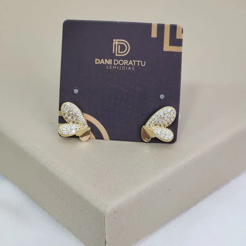 Brinco Delicado Coração Cravejado Zircônia banhao Ouro18k