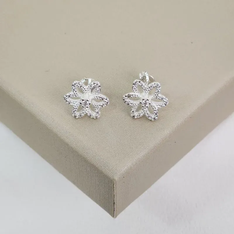 Brinco Flor Delicado Zircônia Prata