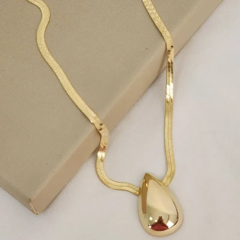 Colar Maleável Pingente Gota Lisa banhado Ouro 18k