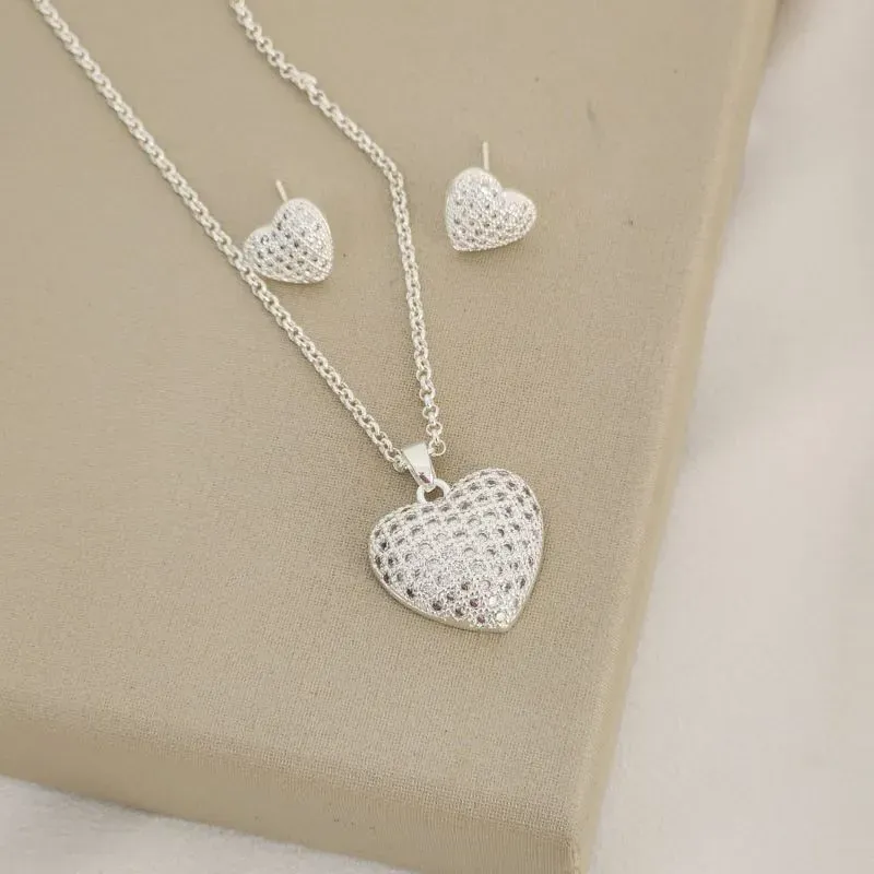 Conjunto Coração Cravejado Prata