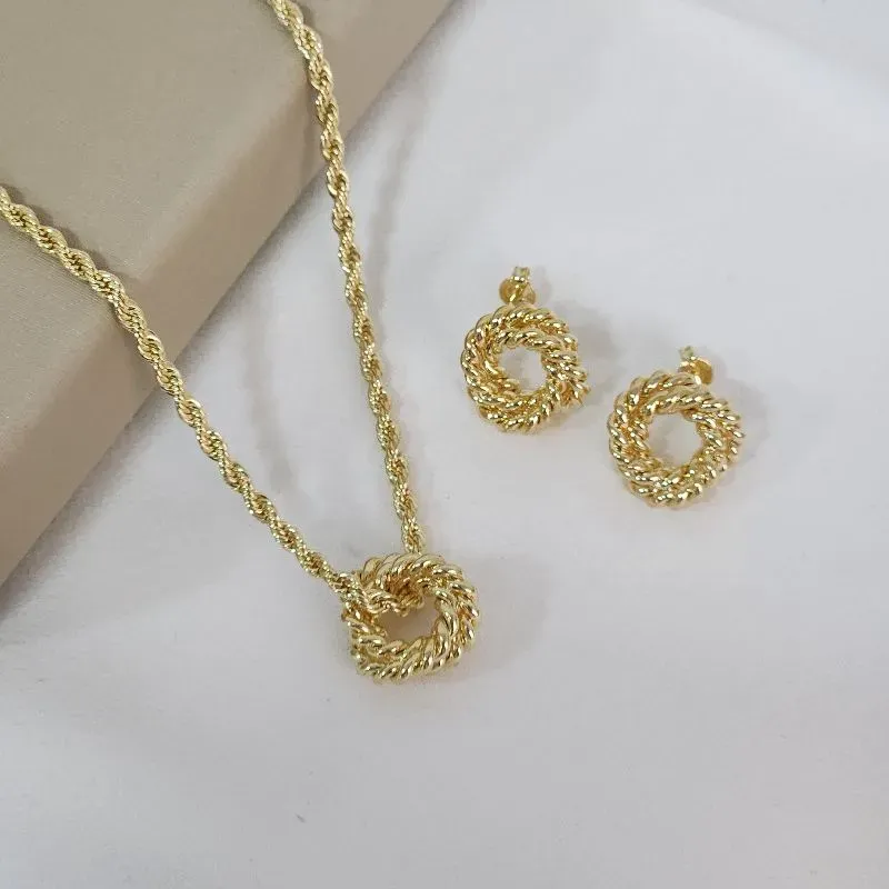 Conjunto Metal Cordão Baiano banhado Ouro 18k