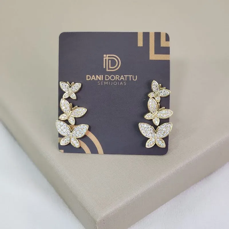 Mix Brinco Delicado  Borboletas Zircônia banhado Ouro 18k
