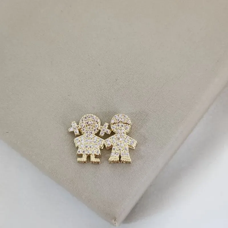 Pingente Casal Filhos Zircônia Cristal banhado Ouro 18k