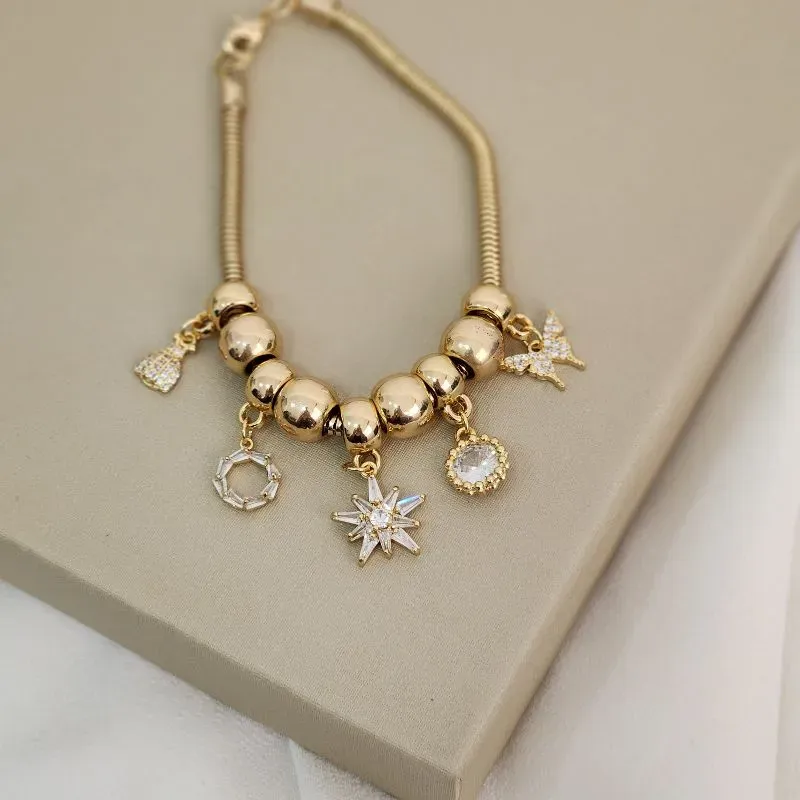 Pulseira Berloque Zircônia Pandora banhado Ouro 18k
