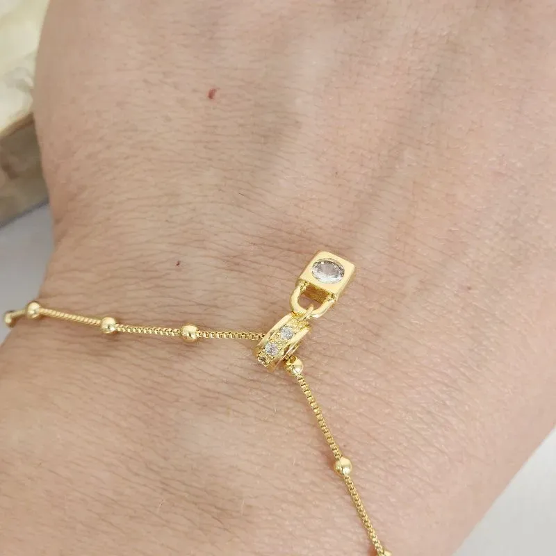 Pulseira Delicada Pingente Cadeado Zircônia banhada Ouro 18k
