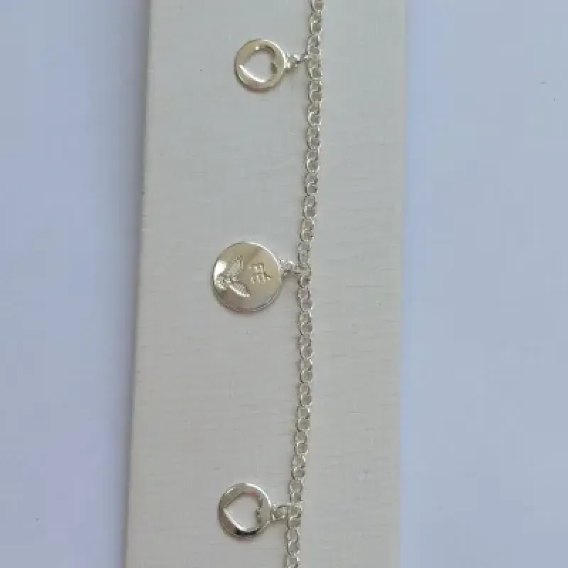 PULSEIRA ELO PINGENTE CORAÇÃO I FÉ I ESPIRITO SANTO