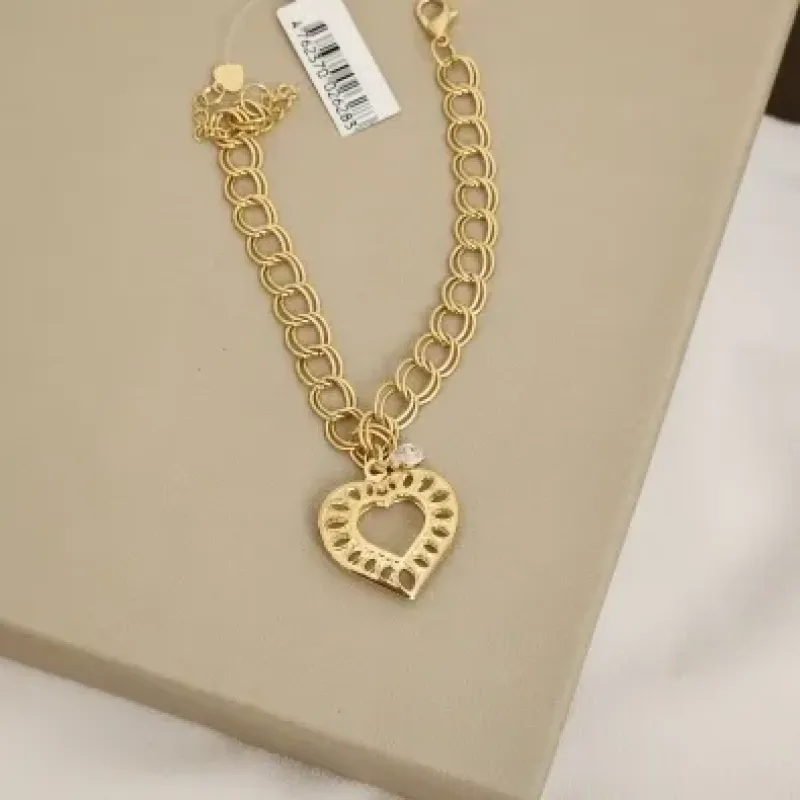 PULSEIRA ELO PINGENTE CORAÇÃO I GOTA ZIRCÔNIA