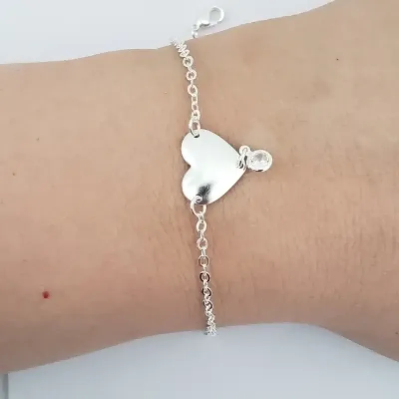 PULSEIRA LISA CORAÇÃO COM PINGENTE ZIRCÔNIA