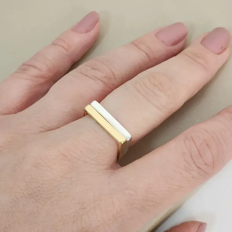 Anel Duplo Prata/Dourado