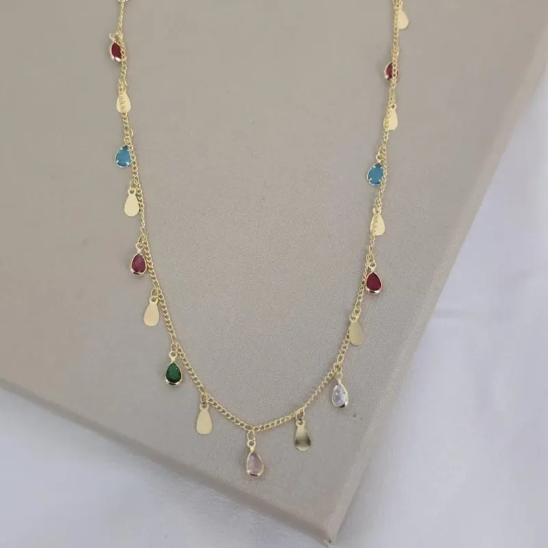 Colar Choker Delicado com Cristal Colorido