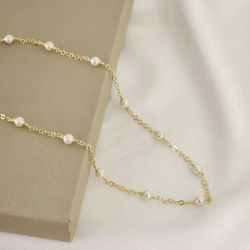 Colar Médio Delicado Pérola banhado Ouro 18k