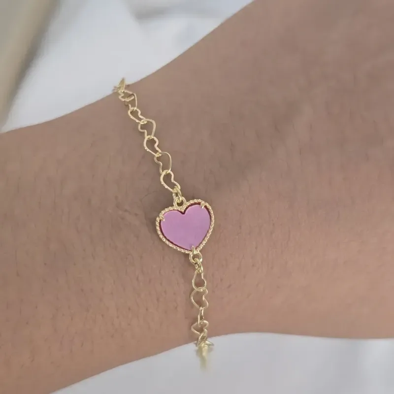 Pulseira Vancleef Coração Rosa Escuro