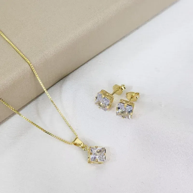 Conjunto Delicado Quadrado Zircônia