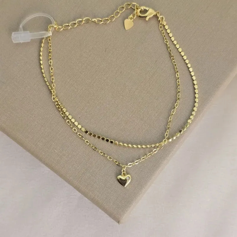 Pulseira Delicada Chapinha e Coração