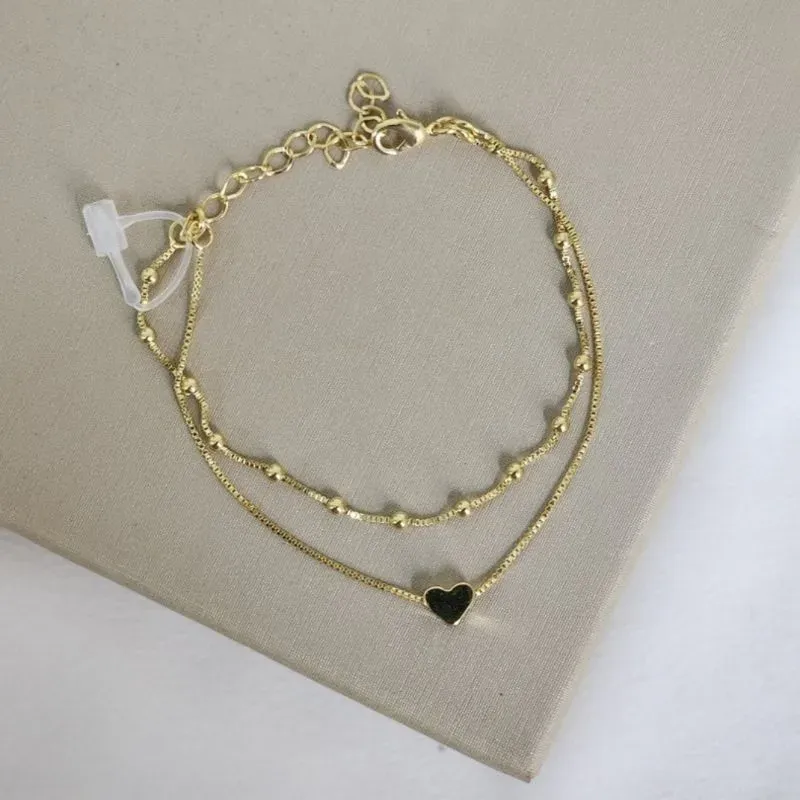 Pulseira Dupla Bolinha Coração