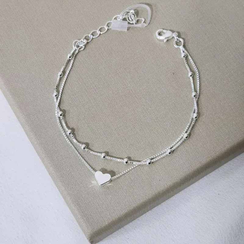 Pulseira Dupla Bolinha Coração