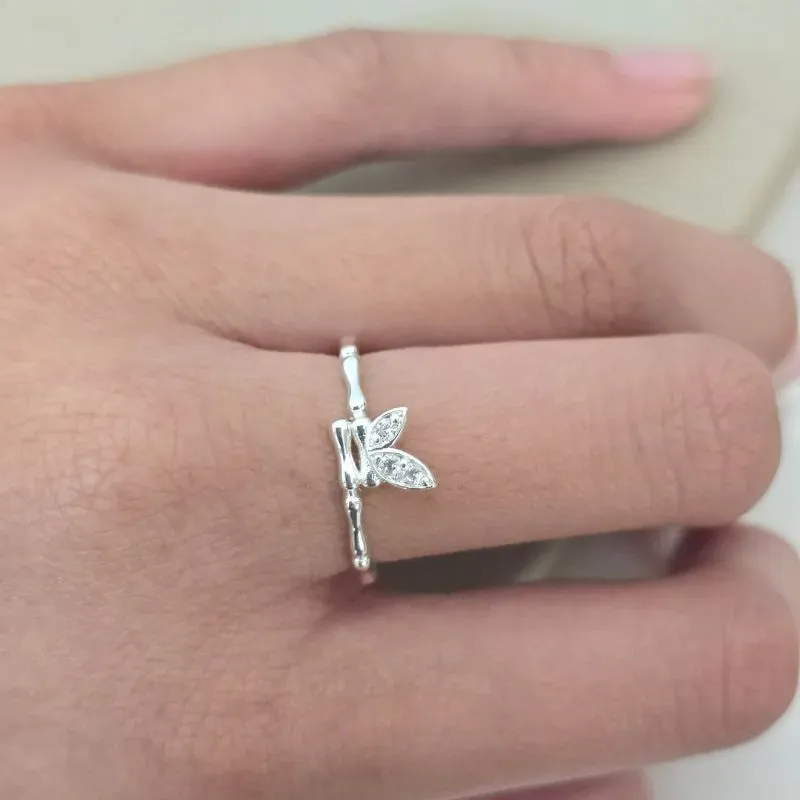 Anel Bambu/Borboleta Zirconia