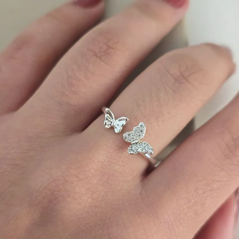 Anel Borboleta Cravejado Zirconia Regulavel
