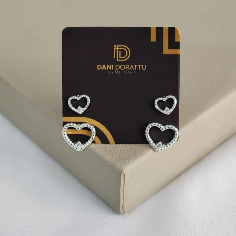 Mix de Brincos Corações Zircônia