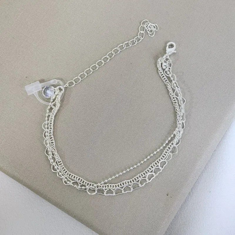 Pulseira Tripla Corações e Bolinhas Lisos
