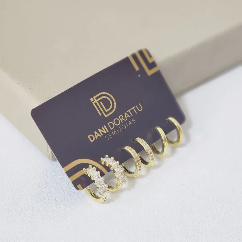 Trio de Argolas Delicadas Zircônia