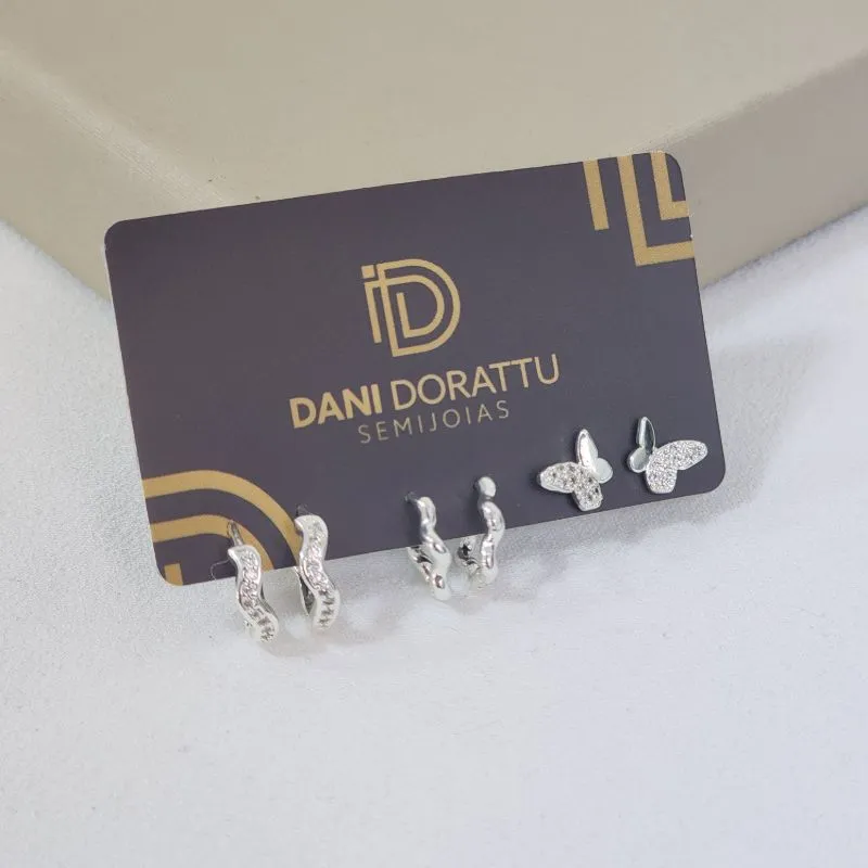 Trio de Argolas Delicadas Zircônia