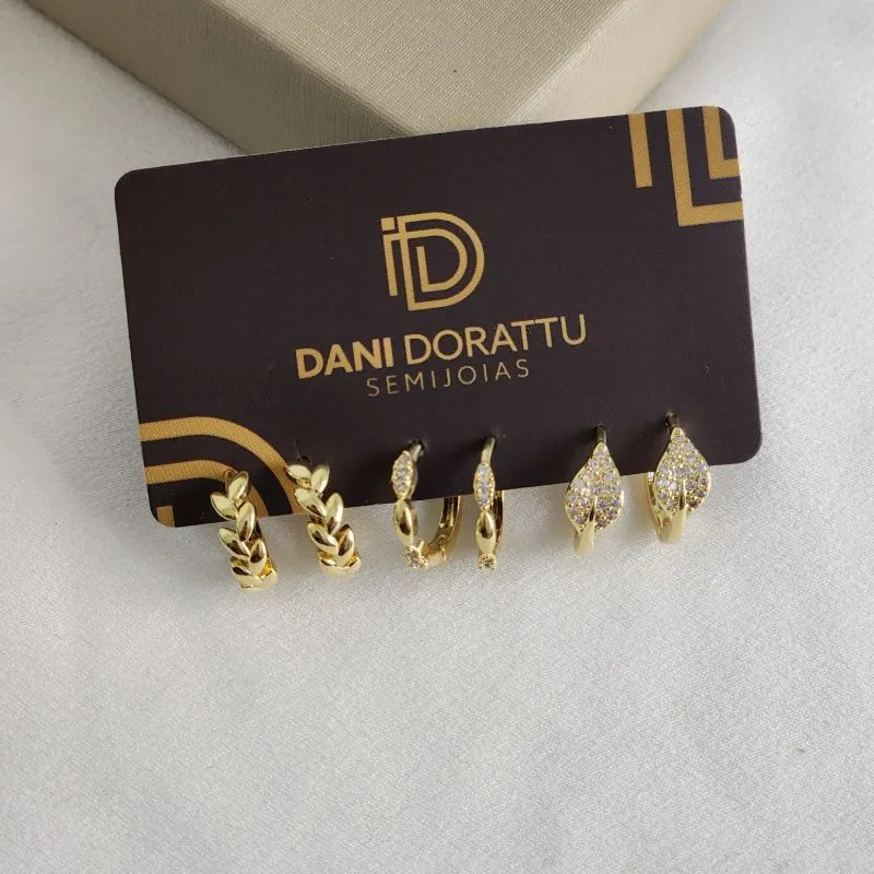 Trio de Argolas Delicadas Zircônia