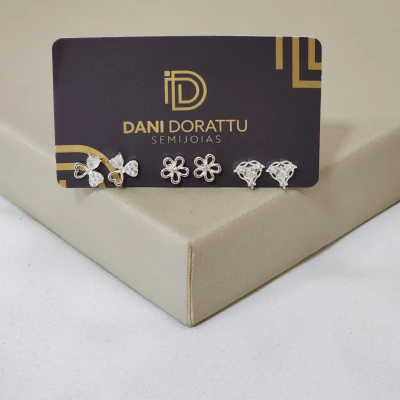 Trio de Brincos zircôni