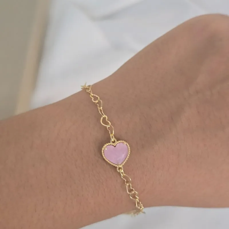 Pulseira Madreperola Coração Rosa Claro
