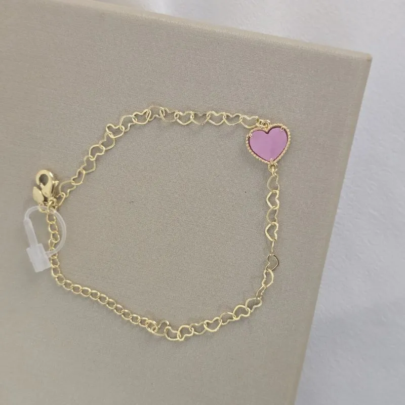 Pulseira Madreperola Coração Rosa Escuro