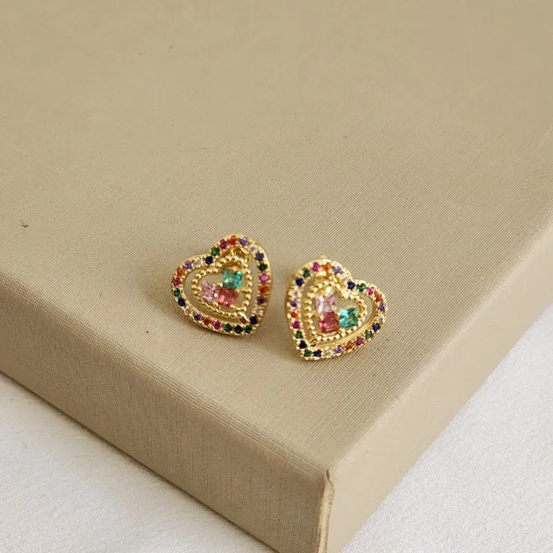 Brinco Coração Zircônia Colorida