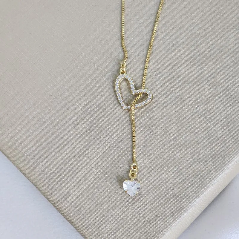 Colar Gravatinha Coração Zircônia