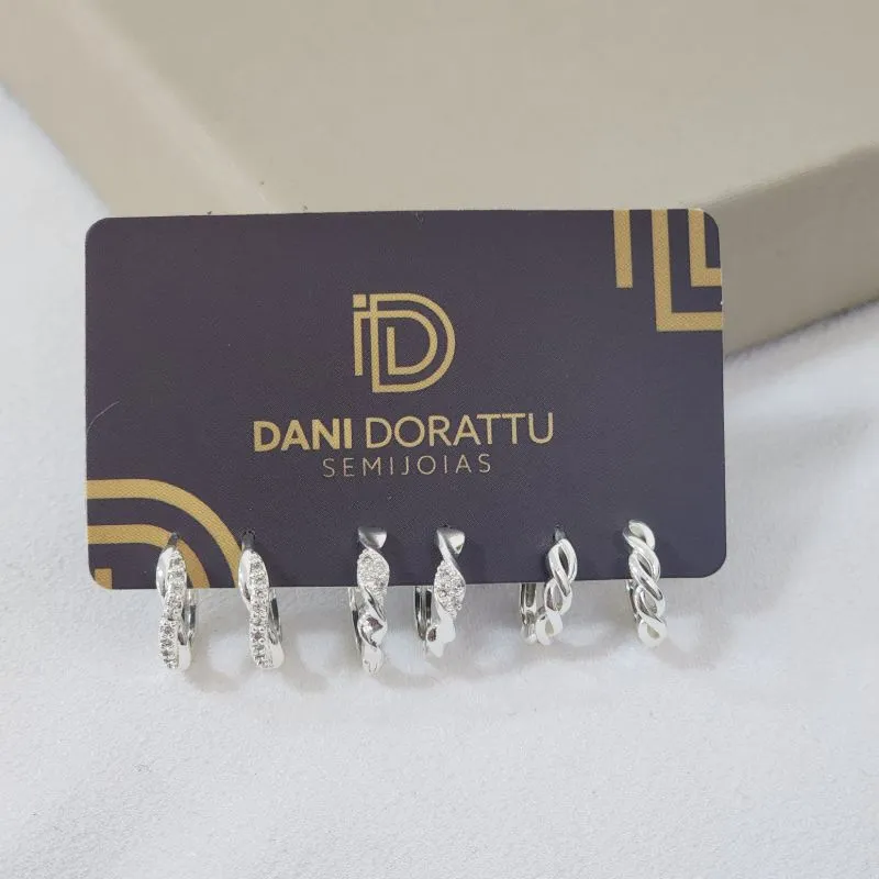 Trio de Argolas Delicadas Zircônia