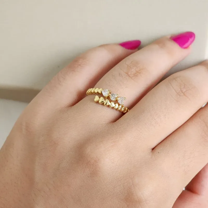 Anel Cravejado Corações