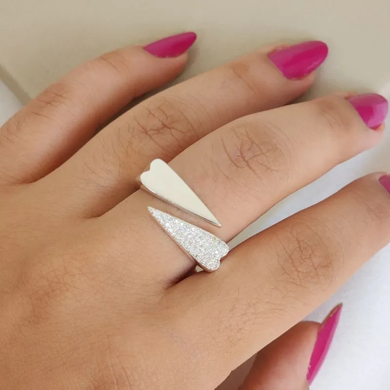 Anel Duplo Flutuante Coração Maxi Cravejado