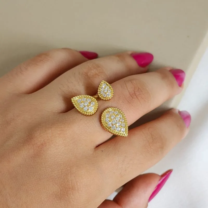 Anel Flutuante Cravejado Gotas