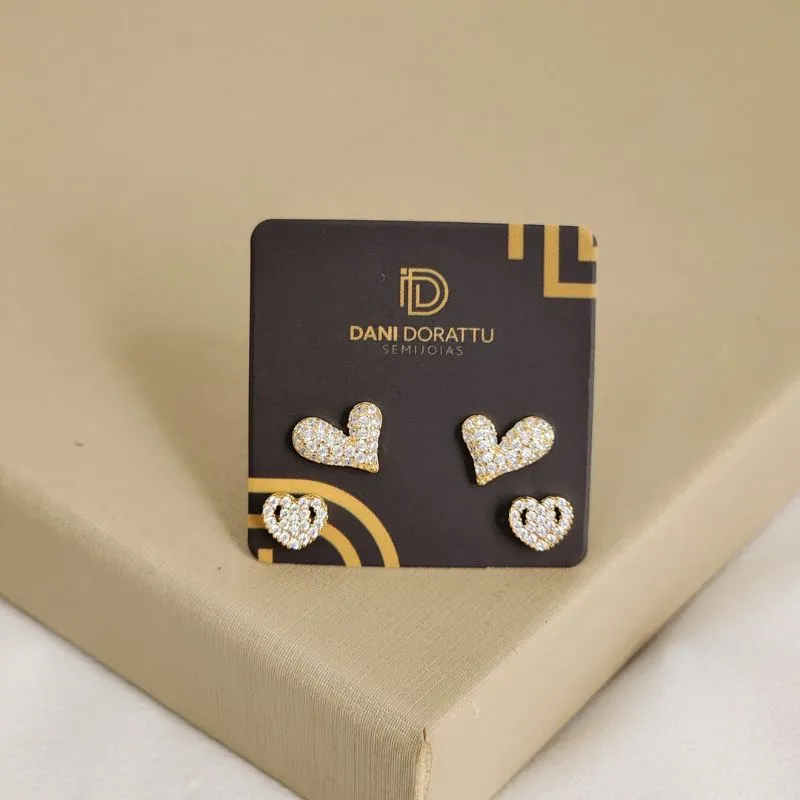 Brinco Duplo Coração Zircônia